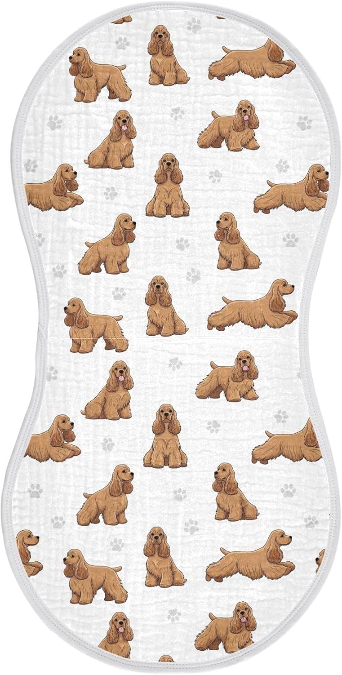 1 Pack Muslin Burp Cloths American Cocker Dogs White Cotton Baby Burp Cloths Ultra Absorbent Soft Thick Burping Cloth for Newborn Must Haves 22x11 Inch