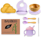 Bamboo Suction Plate and Bowl Set for Babies 7 Feeding Essentials Baby Led Weaning Supplies BPA Free Eco-Friendly (Purple)