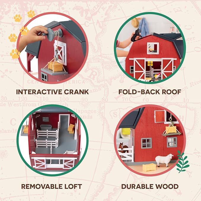 Terra by Battat – 20 Pieces Wooden Animal Barn Toy Set – Farm Animals & Play Fence – Pretend Play for Toddlers & 3+ Years – Educational Toys – Farmhouse Playset with Cute Animal Figures