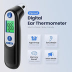 Ear Thermometer for Kids, Babies and Adults, 1 Second Accurate Digital Thermometer, Mute Function, 3-Color Fever Alert, 3 Age Groups, 30 Memory Recall with 20x Probe Covers (LCD-Black)