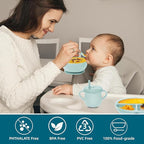 100% Silicone Baby Feeding Set,BPA Free Baby Dishes Set with Suction Bowl Divided Plate,Toddler Self Feeding Dish Set with Spoons Forks Sippy Cup and Bib, Baby Eating Utensils(Light Blue)