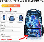 Boys School Backpack, Personalized Football Backpacks for Kids Kindergarten Senior Middle, 17 Inch Lightweight Lightning Bookbag with Custom Name, Cool Back to School Gift