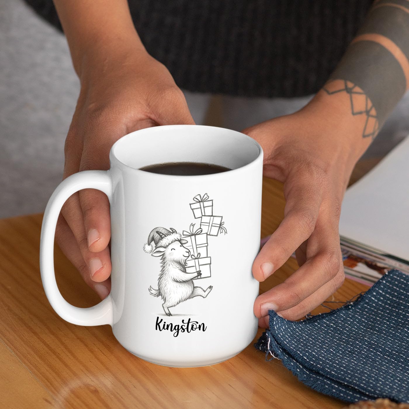 Goat Coffee Mug Gift, Personalized Name Goat Lover Ceramic Coffee Cup 11 Oz 15 Oz, Customized Goats Tea Mug Gift for Birthday/Christmas/Special Day/Holiday, Funny Animal Goats White Accent Cup