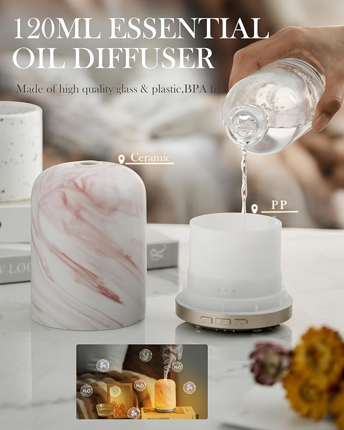 Essential Oil Diffuser – Ultrasonic Aromatherapy Diffuser, Health Night Light, Timer & Auto Shut-Off, BPA-Free, 120ml Oil Diffuser for Home, Office, or Spa