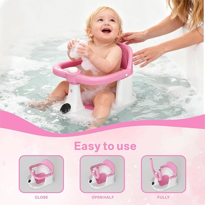 Baby Bath Seat for Infants 6 Months & Up - Adjustable Sitting up Bathtub Chair with Surround Design & Temperature Sensor, Non-Slip 4-Suction Base for Infant Bath Safety (Pink)