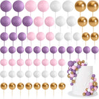 75 Pieces Cake Balls Topper Decorations Foam Cupcake Topper Mini Balloon Cake Topper Balls Cake Picks for Cake Deco Birthday Party Wedding（Purple,Pink,Gold,White）