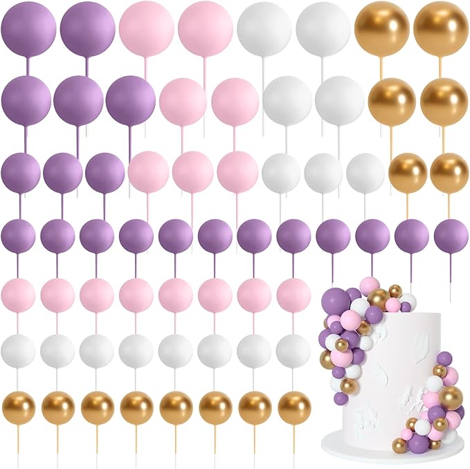 75 Pieces Cake Balls Topper Decorations Foam Cupcake Topper Mini Balloon Cake Topper Balls Cake Picks for Cake Deco Birthday Party Wedding（Purple,Pink,Gold,White）