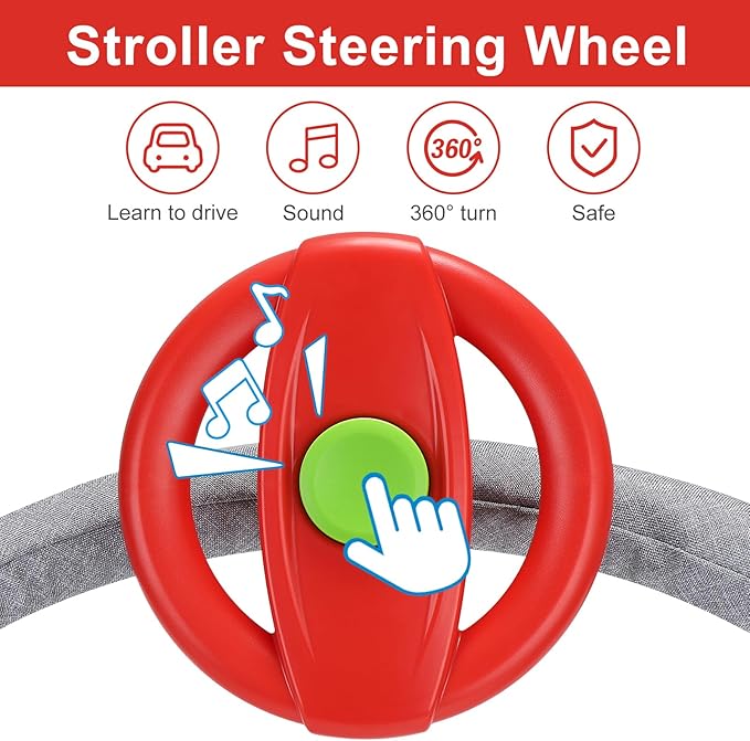 Accmor Stroller Steering Wheel Toy, Pretend Driving Simulated Steering Wheel for Baby Stroller Shopping Carts, Universal Detachable Funny Stroller Shopping Carts Toy Attachment Accessories
