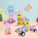 Magnetic Tiles Building Blocks Toys for Kids, 136 Pieces 3D Creative Castle Construction Magnetic Stacking Set Preschool Intelligence STEM Toys for Girls Boys Age 3years and Up (Educational Set)