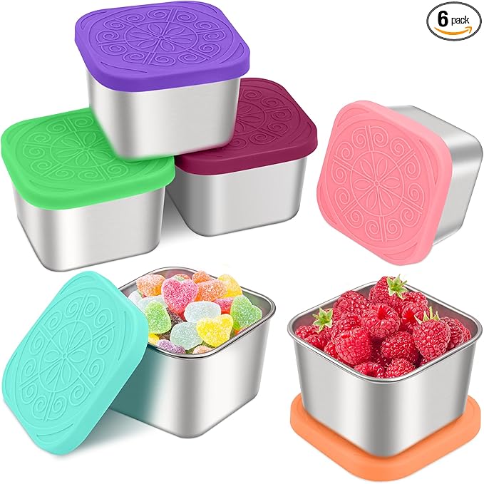 Stainless Steel Snack Containers for Kids,7.2oz Easy Open Leak Proof Reusable Snack Box Container with Lids,Small Lunch Containers for Meal Prep,School,Picnic and Travel-6Pack