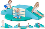 Lischwert Foam Climbing Blocks for Toddlers 1-3, 5pcs Foldable Soft Play Set with Crawling Exploration Toys - Indoor Infant Safe Blocks for Baby Gym & Toddler Playground - Blue