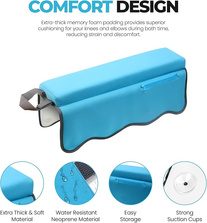 Whale Baby Bath Kneeler and Elbow Rest Set – Extra Thick Padded Cushion – Waterproof Non-Slip Mat with Storage Pockets – Bathtime Safety – Baby Shower or Registry Gift for Moms and Dads (Blue)