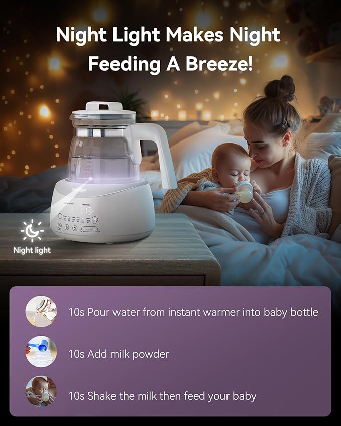 Bottle Warmer comfyer, Baby Bottle Warmer with Night Light & Faster Cooling Fan, Instantly Water Warmer, Tea Kettle Electric with 6 Temperature Control Presets, Feed Baby More Easier and Healthier