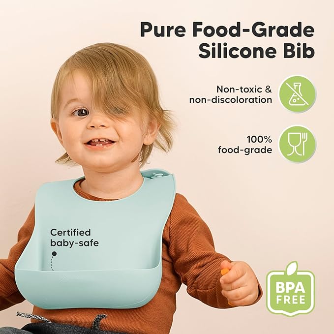 KeaBabies 2-Pack Silicone Baby Bibs for Eating - Sturdy Food-Grade Silicone Bibs for Babies Girl, Boy, Large Food Catcher, Clean & Put On Easily, Waterproof Toddler Feeding Essentials(Pastel Sky)
