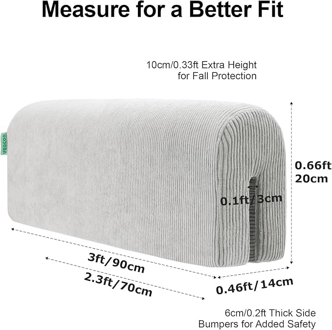 Bed Rail Bumpers Protector, Hospital Bed Rails Padding, Loft Beds and Bunk Beds Bumpers Protector, Premium Soft Memory Foam - Anti-Bump | Fall Prevention, 90x14x20cm, Gray