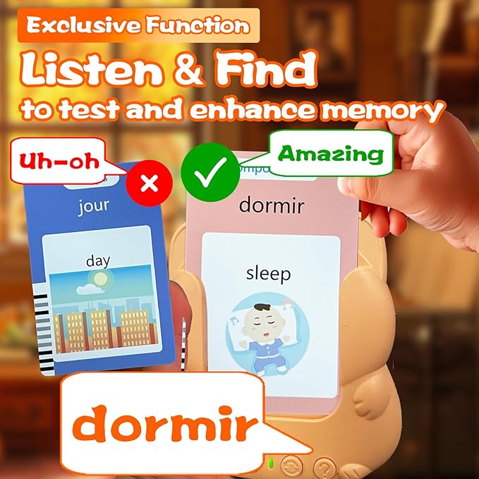 Talking Flash Cards for Kids - French Bilingual English Flashcard for Toddlers 3-12, Test Mode, 510 Sight Words, Audible Pocket Speech, Sensory Toys for Autism, Boys Girls Gifts (French)