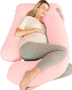 Cute Castle Cooling Cover Pregnancy Pillows, Soft U-Shape Maternity Pillow with Removable Cover - Full Body Pillows for Adults Sleeping - Pregnancy Must Haves - Jumbo 57 Inch - Pink
