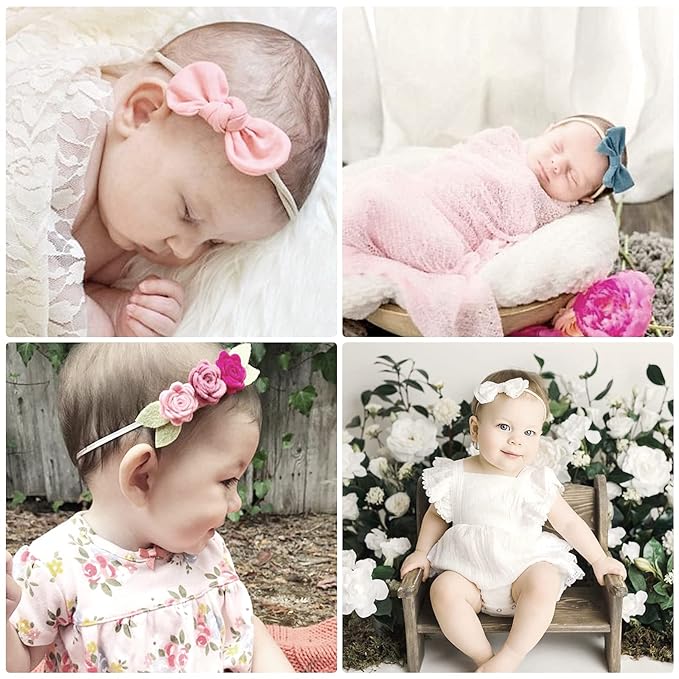 Baby Girl Headbands with Bows Soft Nylon Newborn Toddler Hairbands Handmade Baby Hair Accessories for Infant Girls Kids