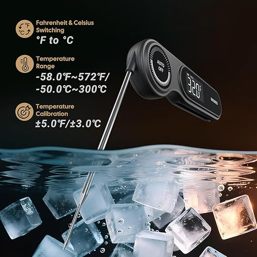 0.5 Seconds Rechargeable Instant Read Meat Thermometer for Cooking, INKBIRD Digital Food Thermometer with VA LCD Screen -58.0℉~572℉ Waterproof Kitchen Thermometer with Magnet, Candy Grill BBQ Frying