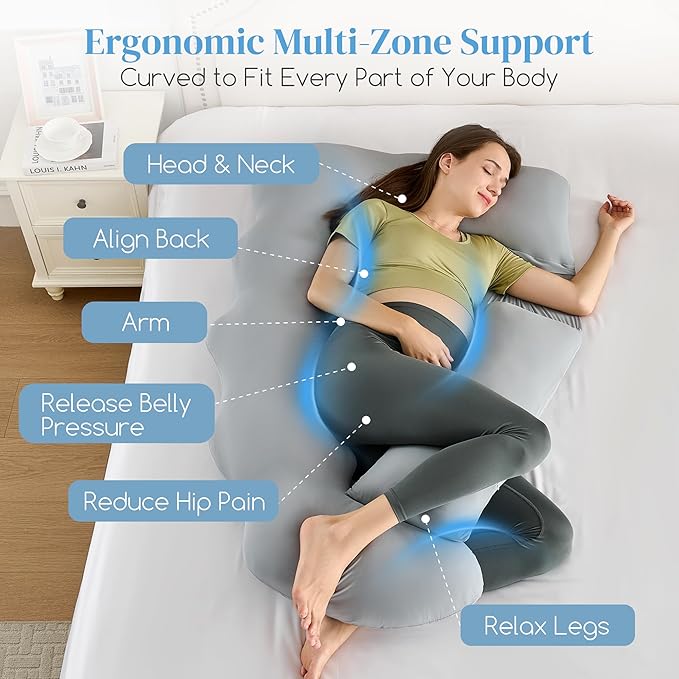 Pregnancy Pillow for Sleeping, U Shaped Full Body Maternity Pillow with Removable Silky Cover, Support for Back,Leg,Belly for Pregnant Women, Side Sleeper,Pain Relief, Ergonomic Soft Cushion,51 Inch