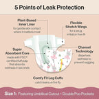 The Honest Company Clean Conscious Diapers for Delicate Skin | Up to 100% Leakproof | Hypoallergenic, Fragrance Free | Girl Prints | Super Club Box, Size 1 (8-14 lbs), 136 Count (Prints May Vary)