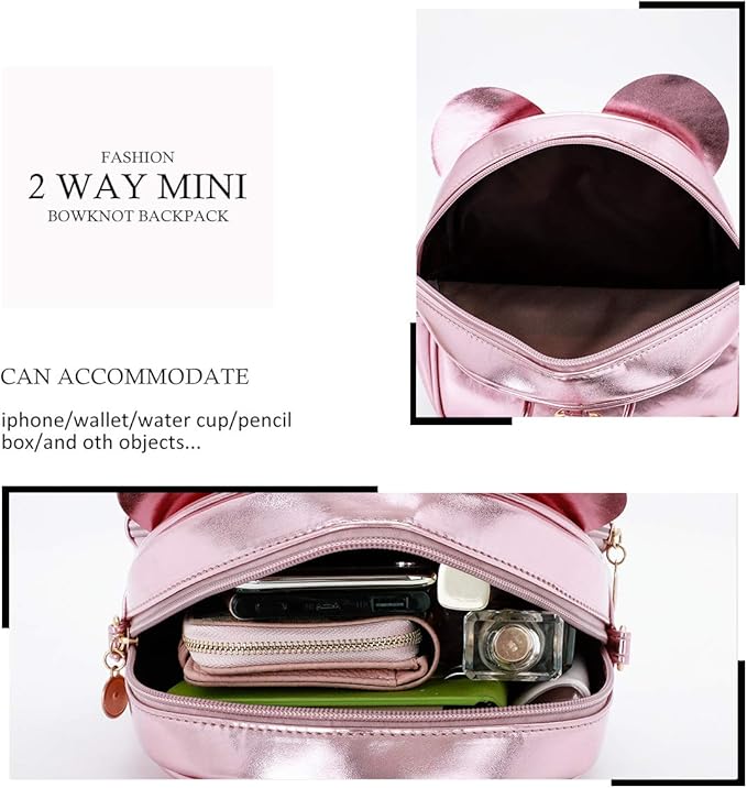 KL928 Girls Bowknot Polka Dot Cute Mini Backpack Small Daypacks Convertible Shoulder Bag Purse for Women