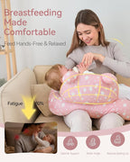 Nursing Breastfeeding Pillow with 2 Removable Cotton Covers, Ultra Soft Baby Feeding Pillow for More Support for Mom & Baby with Adjustable Waist Strap, Machine Washable, Plus Size