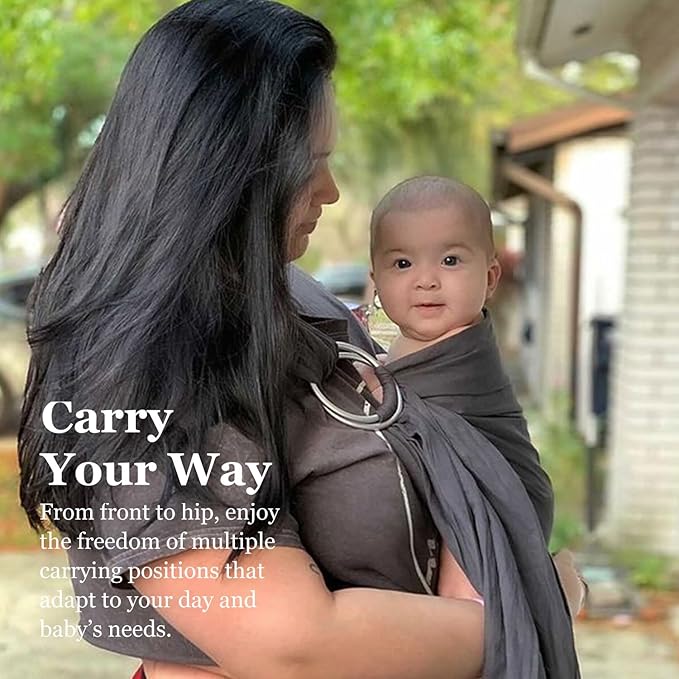 Ring Sling Baby Carrier, Soft Cotton Baby Sling Carrier Newborn to Toddler, Baby Wrap Carrier for Plus Size Parents, Perfect Shower Gift, Grey