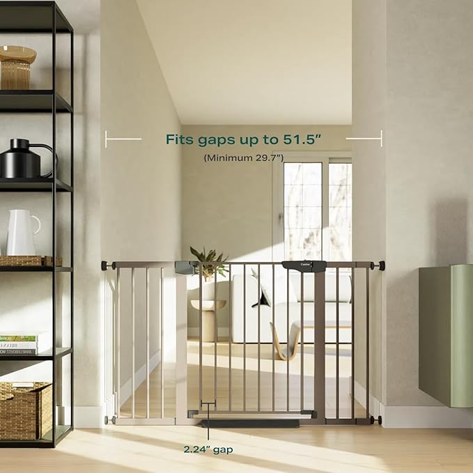 Cumbor 2 Pack 29.7"-51.5" Extra Wide Baby Gate for Stairs, Mom's Choice Awards Winner-Dog Gates for Doorways, Pressure Mounted Walk Through Pet Gate Indoor, Safety Auto-Close Child Gate for Kid,Brown