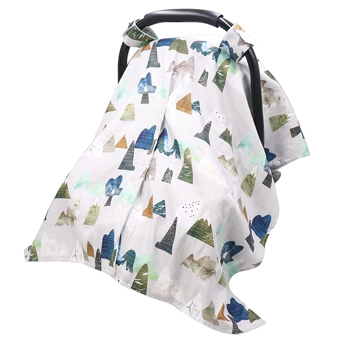 TANOFAR Car Seat Cover Baby, Carseat Covers Baby Boy Girl, Peekaboo Opening Infant Car Seat Cover for Winter, Warm & Cozy, Adventure Mountain