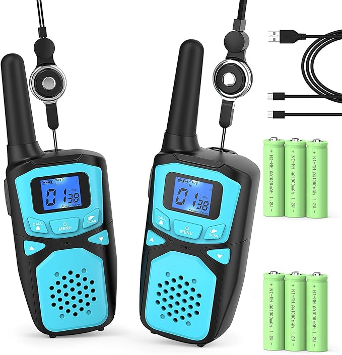Walkie Talkies for Kids Rechargeable, 2 Pack Long Range Walkie-Talkie for Small 2 Way Radio Hands-Free Outdoor Camping, Hiking Talki with Wearable Lanyard Birthday Xmas Toys Gifts for Boys Girls Kids