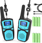 Walkie Talkies for Kids Rechargeable, 2 Pack Long Range Walkie-Talkie for Small 2 Way Radio Hands-Free Outdoor Camping, Hiking Talki with Wearable Lanyard Birthday Xmas Toys Gifts for Boys Girls Kids