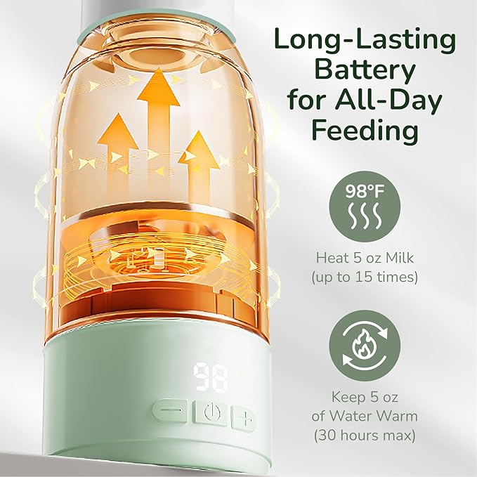 Portable Bottle Warmer for Travel, 17 oz, Temp Control 95F to 131F, Rechargeable On The Go, Ideal for Travel, Outdoors, Car