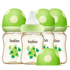 YOHKOH PPSU Baby Bottle Wide Neck, Newborn Anti-Colic Baby Bottle with Natural Response Nipple, Streamlined Body, Easy to Clean (5.4oz (Pack of 4), Green)