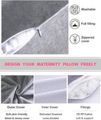 AS AWESLING 60in Full Body Pillow | Nursing, Maternity and Pregnancy Pillow | Extra Large U Shape Pillows with Detachable Side, Separate Support Pillow and Removable Cover (Velvet and Jersey Grey)
