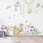 59.05x53.14 Inch Woodland Animals Wall Decals - Forest Animal Wall Decal with Elephant, Zebra, Monkey, Giraffe - Nursery Decor for Home, Baby Room, Boys & Girls Bedroom Art