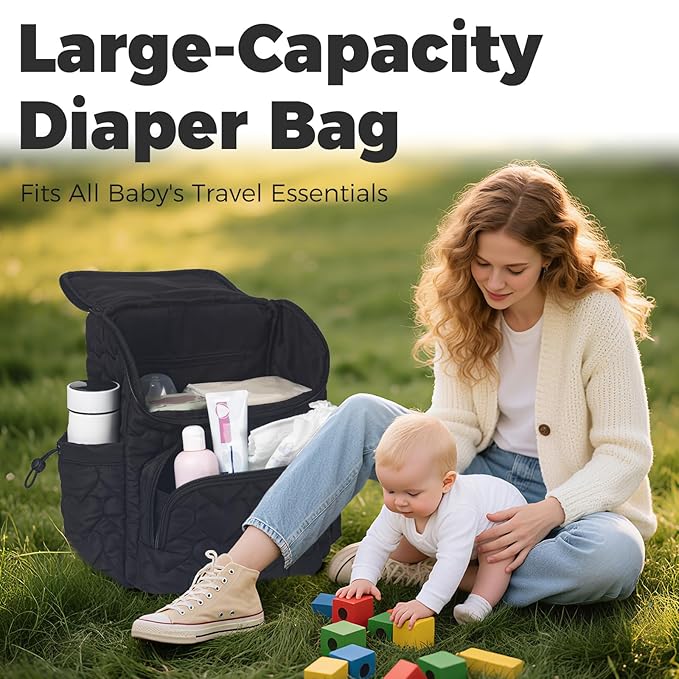 Baby Diaper Bag Backpack, Multifunction Baby Bag for Mom Dad, Large Capacity Diaper Backpack with Changing Pad Stylish Pañaleras para Bebe Stroller Straps, Newborn Baby Essentials Must Haves for Women
