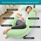 Sasttie Pregnancy Pillows for Sleeping, U Shaped Cooling Full Body Pillow with Removable Cover, Pregnant Women Must Haves, Maternity Essential, Light Green