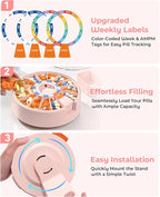 Daviky Pill Dispenser Daily, Large Pill Organizer with Wall-Mounted or Standing Use, 14 Days Pill Container, Push Button Design, Weekly Pill Box for Vitamin, Medicine,Supplement, Fish Oil(Pink)