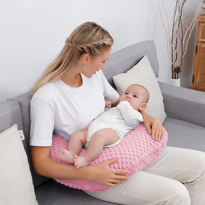 Nursing Pillow and Positioner with Cover for Breastfeeding and Bottle Feeding, Propping Baby, Tummy Time, Baby Sitting Support, Awake-Time Support (Candy Pink, 22" x 17.7" x 5.9")