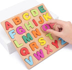 Wooden Puzzles for Toddlers, 3pack Alphabet Shape Puzzles for Kids 3 Wooden Montessori Toddler Wooden Alphabet Number Shape for Kids 3 Years Old Boys & Girls