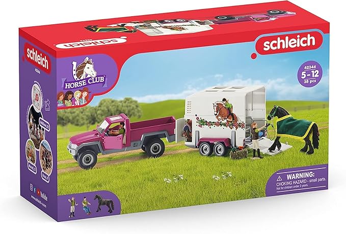 Schleich Horse Club - 38PC Trailer and Truck Transporter Playset with Realistic Horse and Rider Figurines and Accessories - Interactive Toys for Girls and Boys - Kids Ages 5+ | 42346