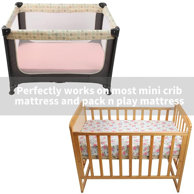 Onacosht Pack n Play Sheets 3 Pack Fitted for Baby Girl, Stretchy Jersey Knitted Portable Mini Crib Sheets Playard Mattress Cover, Pink Floral