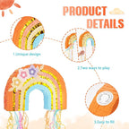 WERNNSAI Rainbow Pinata - Rainbow Pull String Pinata with Bundle with Blindfold and Bat for Girls Kids Piñata Boho Theme Birthday Party Decoration Game for Baby Shower Carnival Summer Party Supplies