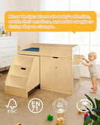 Wooden Baby Changing Table with Mirror, 100% Birch Plywood Toddler Diaper Changing Station with Stairs & Storage, Montessori Furniture for Daycare, Nursery, Home, School