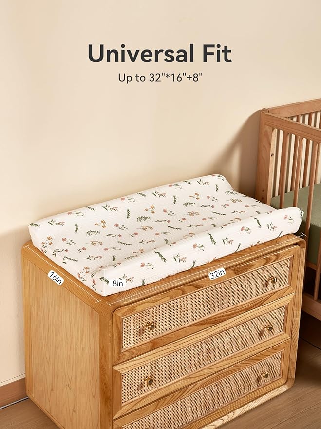 TILLYOU Muslin Changing Pad Cover for Baby Girls Boys, Soft and Breathable Cotton Diaper Changing Table Cover, 2 Pack(Daisy)