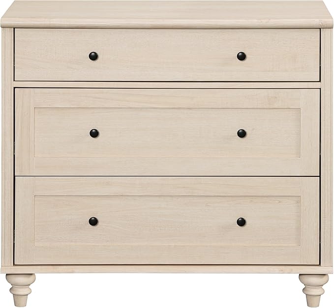 WAMPAT Baby Dresser with 3 Drawers, Kids Dressers with Wide Chest of Drawers, Mid Century Modern Wooden Closet Storage Organizer, Small Dressers for Bedroom, Nursery, Hallway, Beige, 34 inch