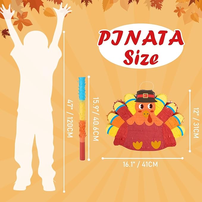 WERNNSAI Thanksgiving Turkey Pinata - Fall Decorations Red Turkey Pinata Thanksgiving Games for Kids Fall Festival Autumn Decor Carnival Party Supply with Blindfold