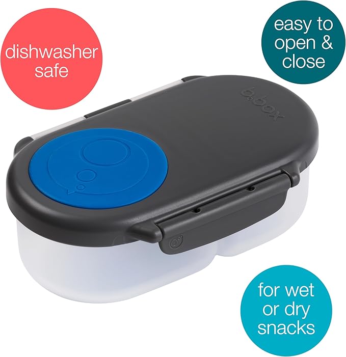 b.box Snack Box Reusable Snack Containers with Lids 2 compartments, Bento Box for kids and toddlers, Leakproof Lunch Box, BPA free and Dishwasher Safe Snack Container (Blue Slate, 1 3/4 Cup)