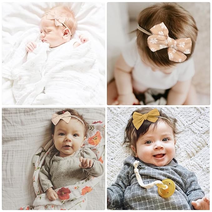 Baby Girl Headbands with Bows Soft Nylon Newborn Toddler Hairbands Handmade Baby Hair Accessories for Infant Girls Kids